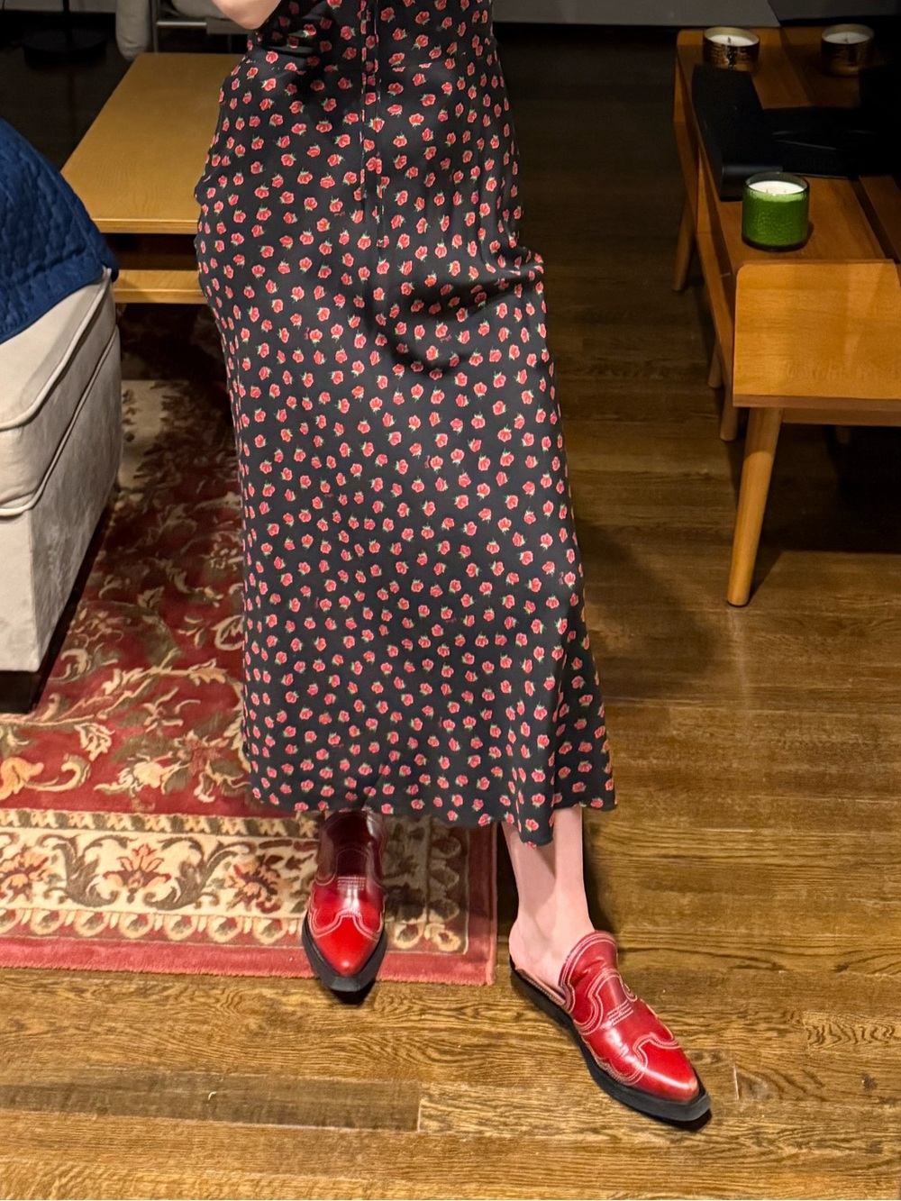 Ganni Red Western Mules